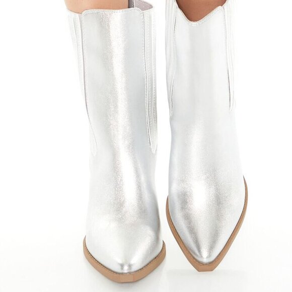Women Go-Go Disco Glam Western Pointed Toe Block Heel Boot Silver Metallic 7 8 - Picture 3 of 12